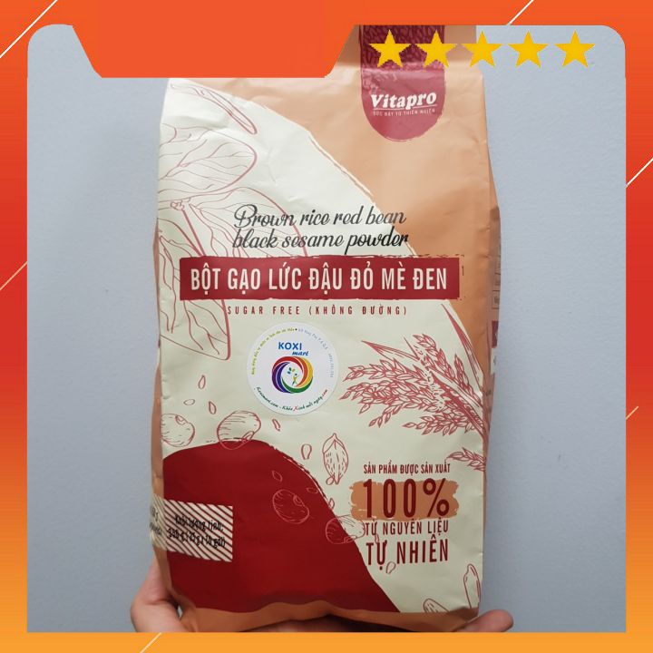 Bột Gạo lứt Đậu đỏ Mè đen nguyên chất Vitapro 350g (10 gói) không đường