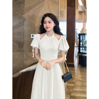 Váy cổ yếm tay bồng