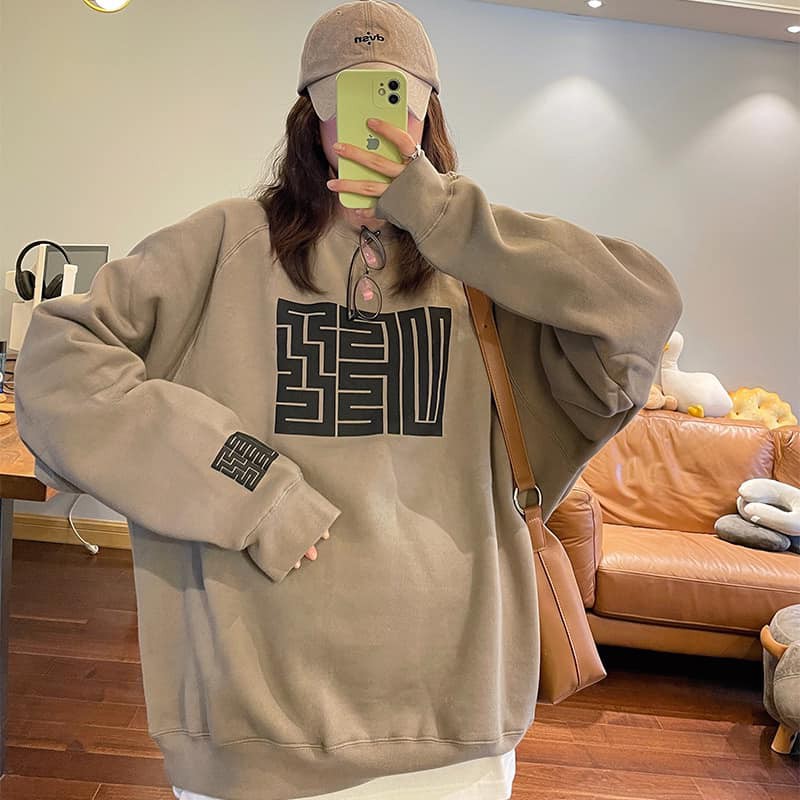 Áo Hoodie Nâu In Họa Tiết , Áo Nam Nữ Form Rộng Unisex - Chất Nỉ Bông- Áo Sweater HOT TREND Thu Đông 2021