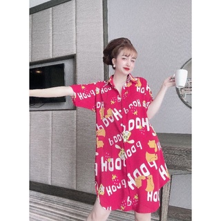 Đầm ngủ cổ sơ mi lụa Mango kèm quần xinh