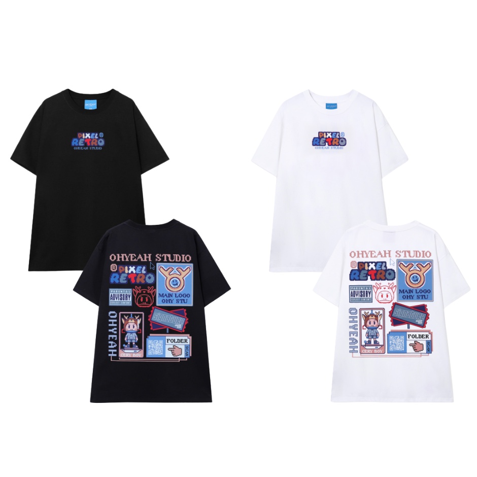 Áo thun tay lỡ OHYEAH phông Unisex nam nữ Premium Cotton oversize form rộng PIXEL RETRO