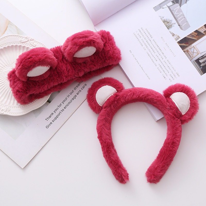 【Bờm Tóc 】Băng đô Cài Tóc Rửa Mặt Hình Gấu Dâu Tây Bằng Lông Dễ Thương Thời Trang Hàn Quốc Cho Nữ