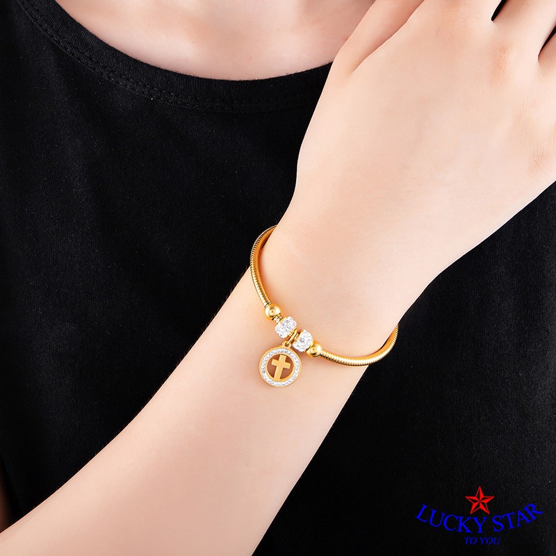 Lắc tay thánh giá đính đá sang trọng vĩnh viễn không đen