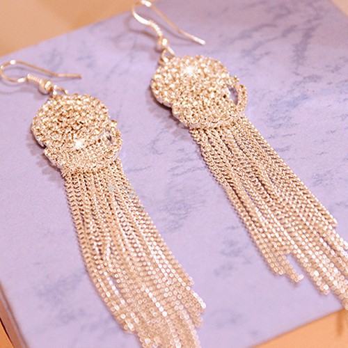 Bông tai dạng dài tua rua đính đá xinh xắn dành cho nữ