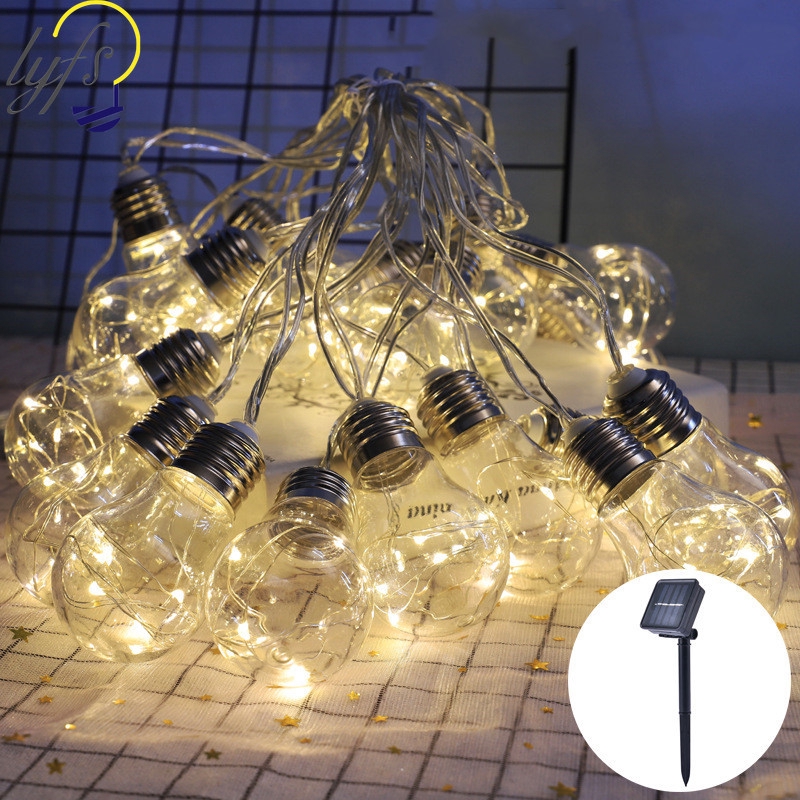 Outdoor LED Solar Light Edison Vintage Plastic 10 Bulbs Hanging Waterproof String Lights【lyfs】