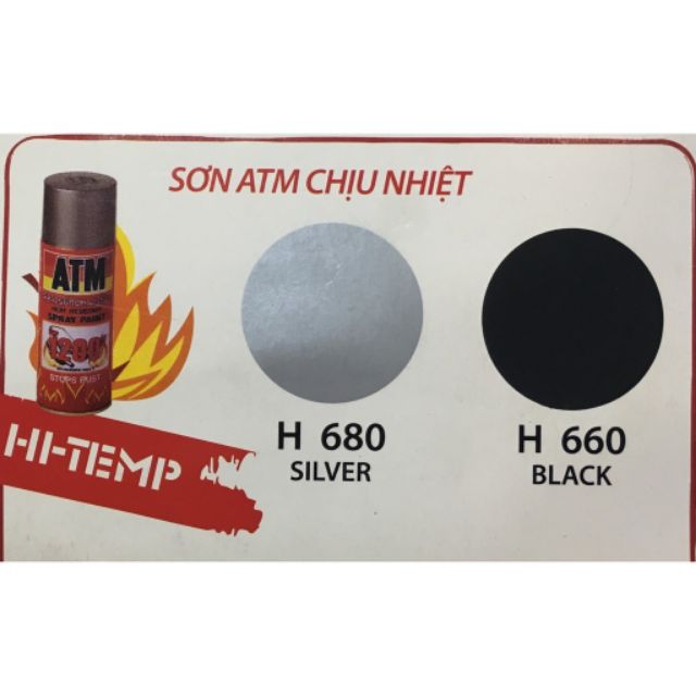 Sơn xịt (phun) ATM chịu nhiệt chống cháy H660 (đen nhám) và H680 (bạc), 400ml