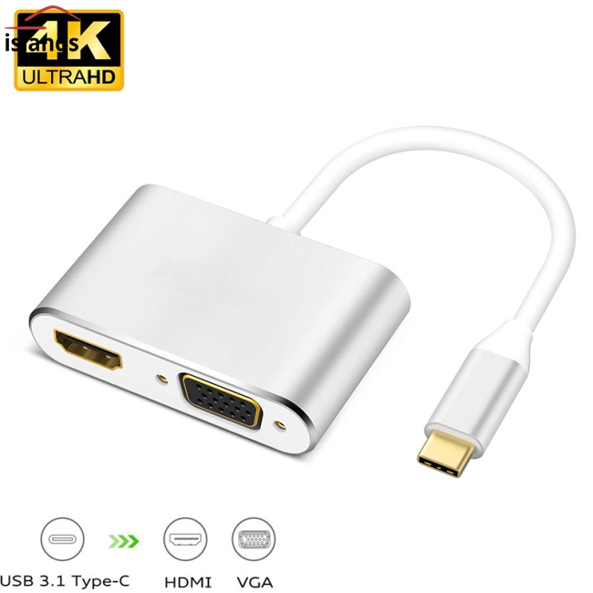 Bộ ổ cắm USB 3.1 kết nối Type-C với HDMI và VGA 2 trong 1 hỗ trợ chất lượng hình ảnh 4K UHD kèm phụ kiện tiện lợi