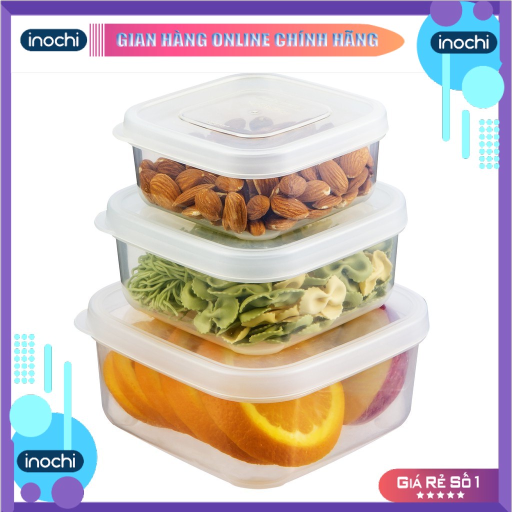 Bộ 3 hộp nhựa đựng thực phẩm vuông Inochi