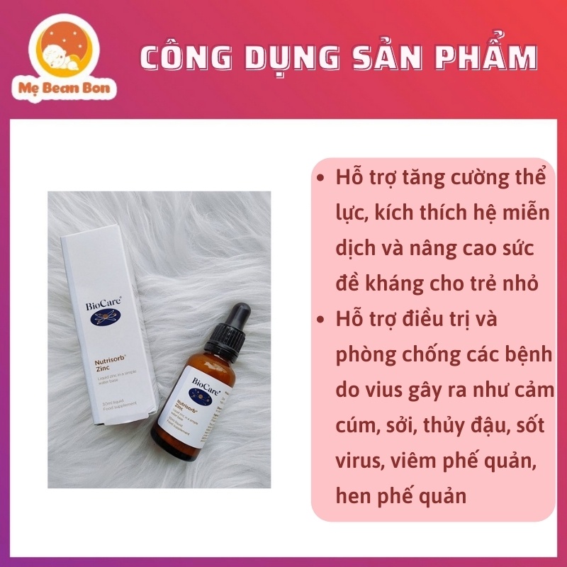 Kẽm nước BioCare Nutrisorb ZinC , Anh tăng cường đề kháng cho trẻ sơ sinh từ 1 tháng tuổi