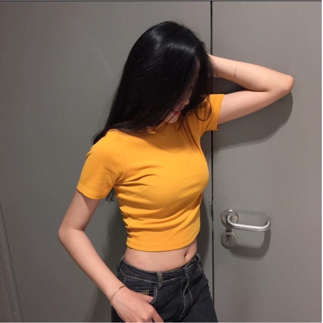 Áo Croptop gân cổ tròn