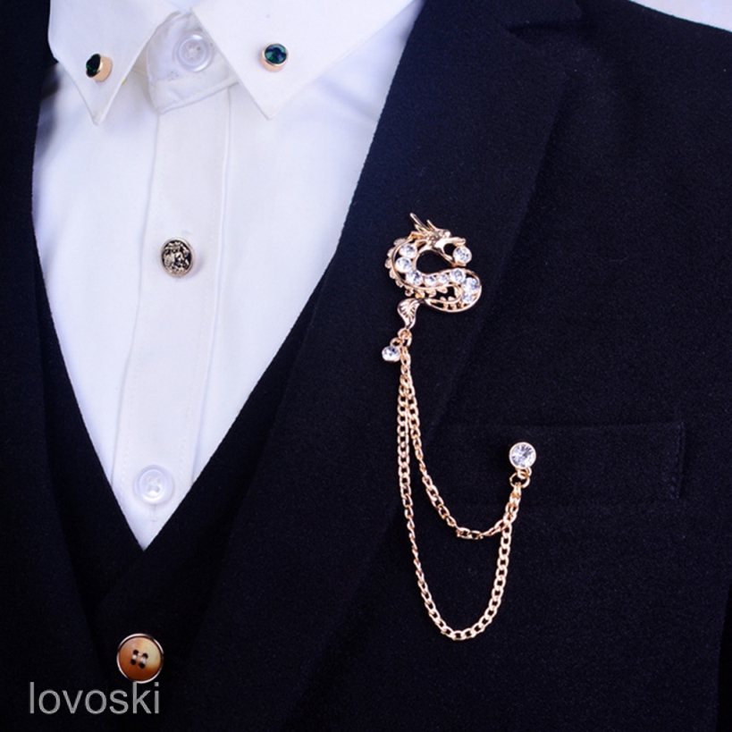 Ghim Cài Áo Hình Rồng Đính Pha Lê Thời Trang Cho Nam