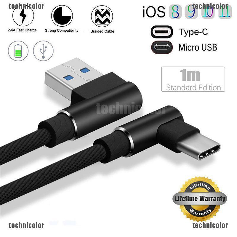 Dây Cáp Sạc Nhanh Truyền Dữ Liệu Đầu USB Góc 90 Độ Cho Điện Thoại Android / IOS