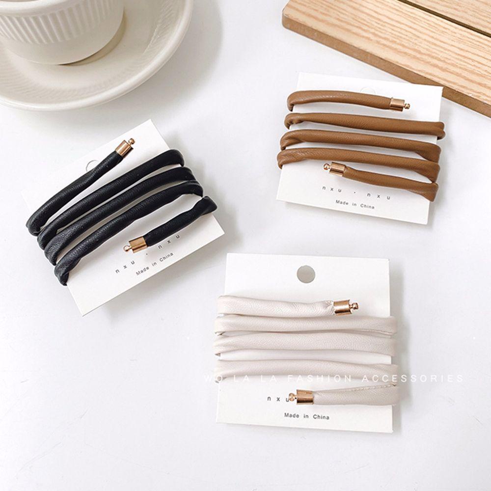 FORBETTER Dây Buộc Tóc Da PU Phong Cách Hàn Quốc Cổ Điển Cho Nữ