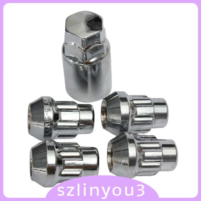 Practical Tool M12x1.5mm Anti-Theft Wheel Lock Bolts 60Deg Tapered 4pcs Security Nuts with Key