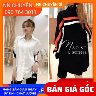 Sơ mi phom dài kẻ sọc⚡100 % ảnh thật⚡ - mt1946 - sơ mi phối sọc sau lưng