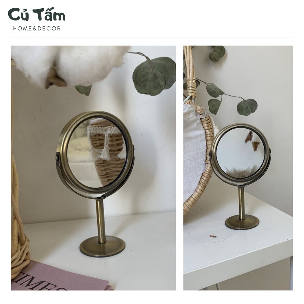 Gương trang điểm để bàn, 2 mặt, khung gương kim loại - cutam.homedecor