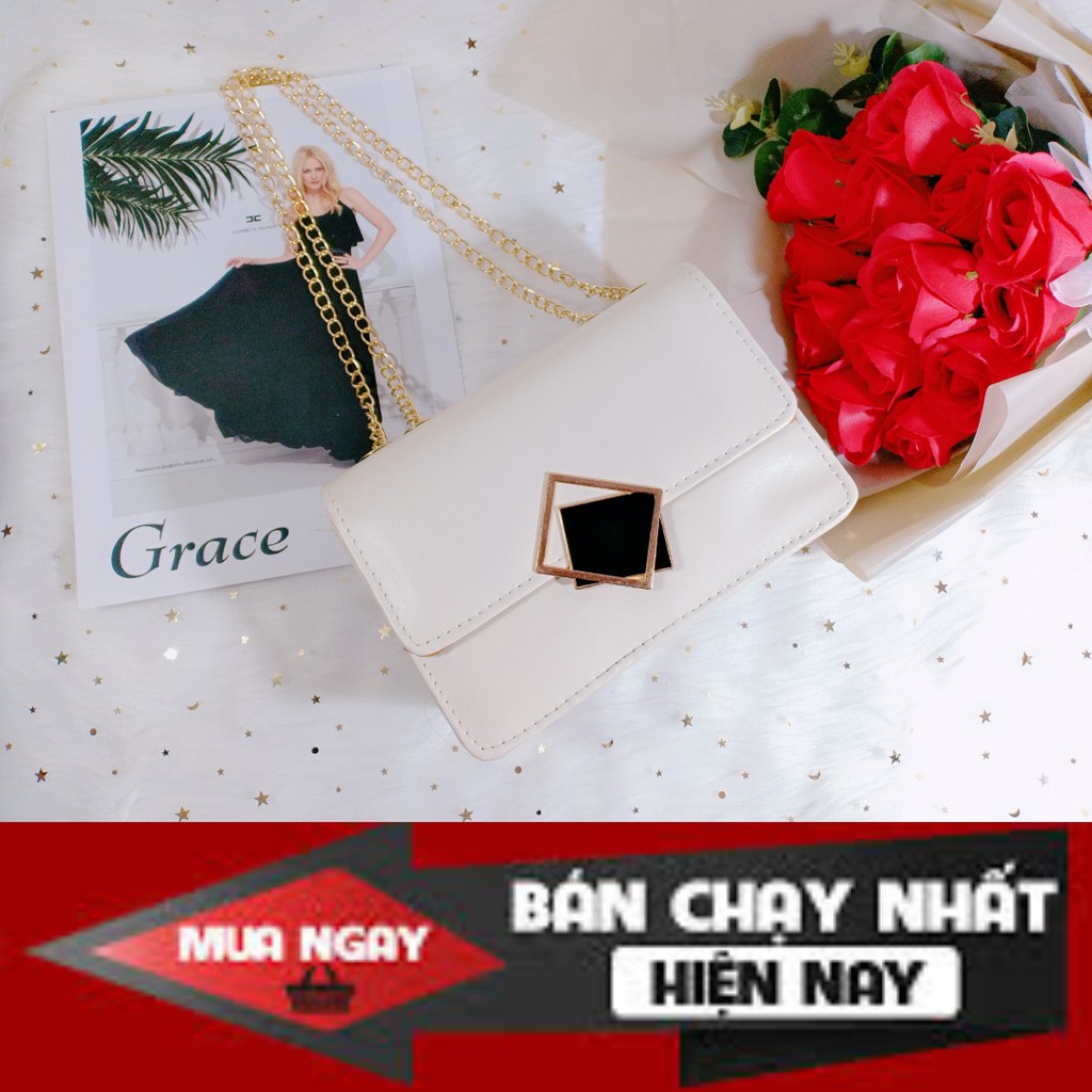 Túi xách nữ 💖 FreeShip 💖 Túi xách nữ Khóa Kính Vuông Màu Kem 💖 Chất da PU mềm mại dễ lau chùi vệ sinh