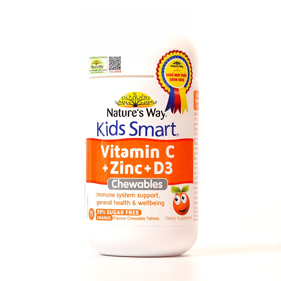 Viên Nhai Nature’s Way Kids Smart Vitamin C+ZinC+D3 Chewable Tablets Bổ Sung Vitamin Cho Bé Phát Triển Toàn Diện 75 Viên