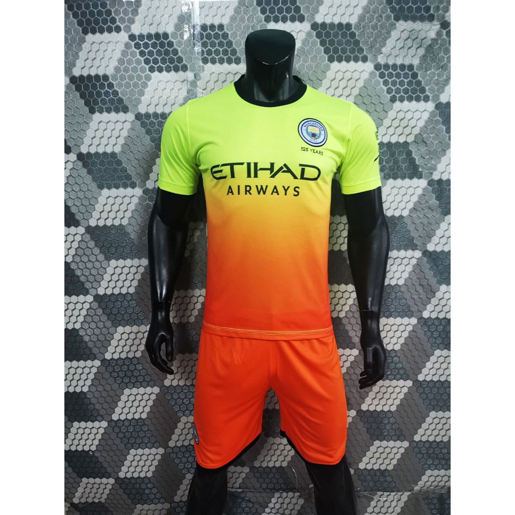 Quần áo đá banh ngắn tay Man city dạ quang 2019