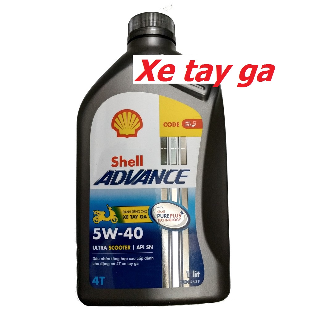 [DauNhot-PhuGia]Nhớt shell Advance ultra 5W40 cho xe tay ga, nhớt xe ga shell ultra 5W40 chai 800ml và 1 lít