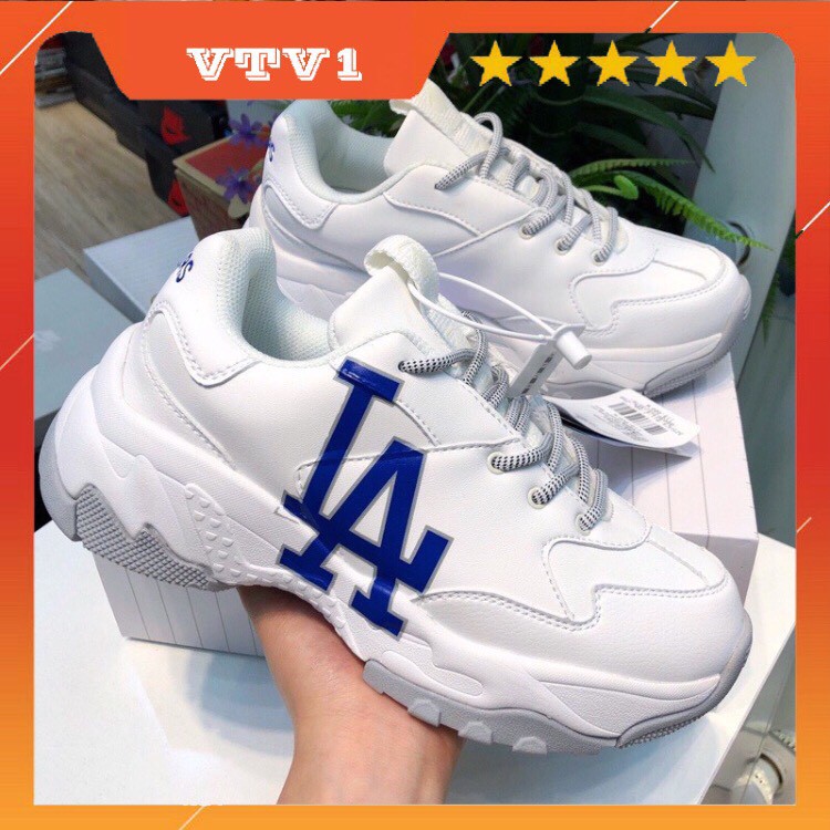 (chuẩn 11) Hàng đẹp có sẵn giày thể thao nam nữ M.L.B LA trắng chữ xanh siêu hot