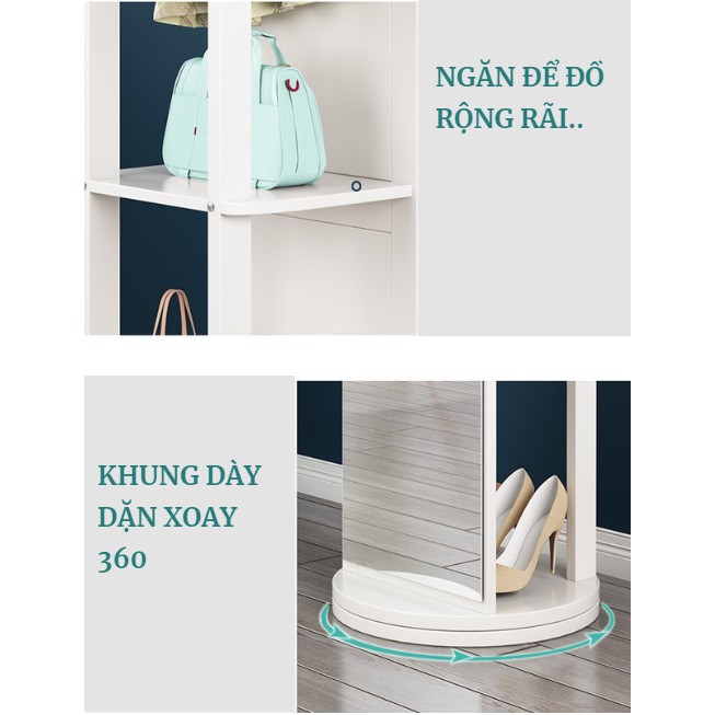 [𝐒𝐢𝐞̂𝐮 𝐒𝐚𝐥𝐞]Gương toàn thân, thân gỗ Xoay 360 độ, decor nhà cửa kèm móc treo đồ tiện lợi, hàng cao cấp | BigBuy360 - bigbuy360.vn