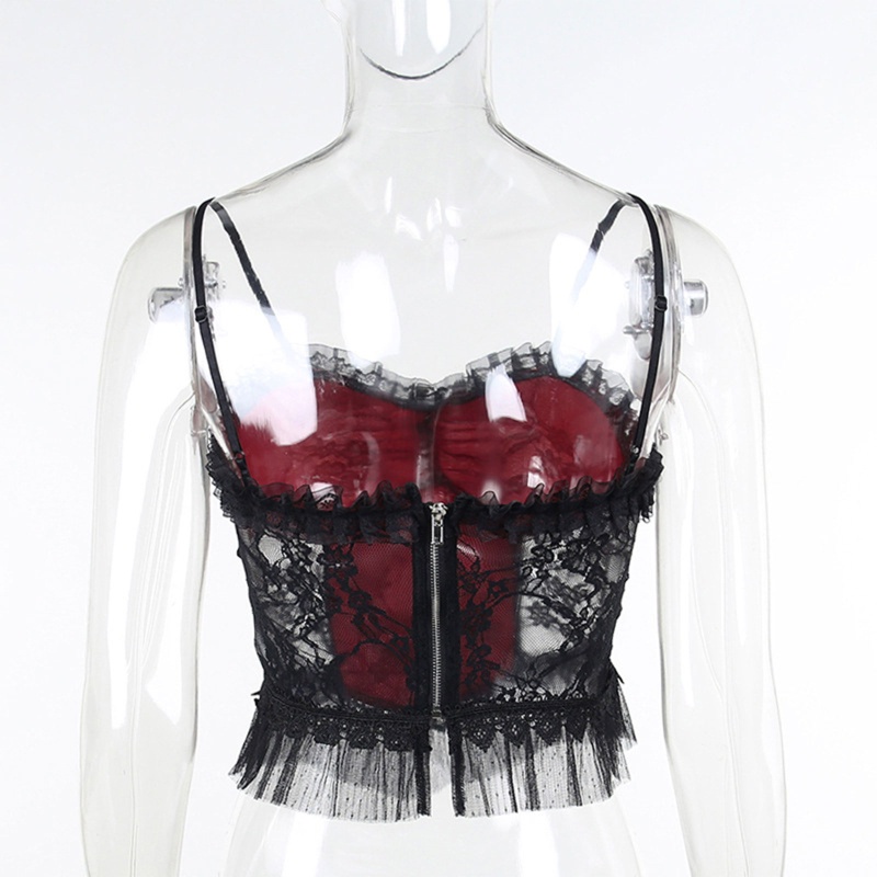 Áo Croptop Hai Dây Phối Ren Hoa Gợi Cảm Cho Nữ