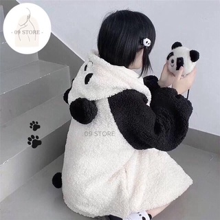 Áo khoác lông cừu mũ gấu trúc, áo lông mũ panda phong cách loli