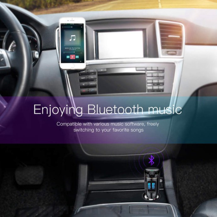 Sản phẩm  Tẩu nghe nhạc ô tô tương hiệu Baseus CCALL-RH01: Bluetooth V4.2, cổng sạc lên đến 3.4A ..