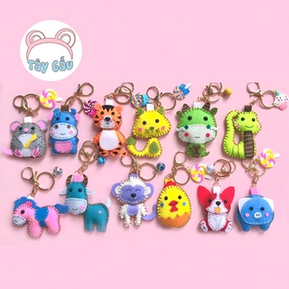 móc khóa nhồi bông dùng làm quà tặng có khoen khóa inox, móc khóa treo balo hình 12 con giáp
