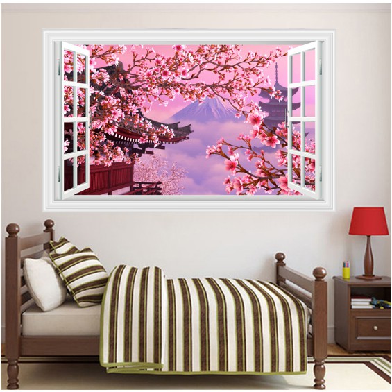 Decal trang trí khung cửa sổ Cung đình và Hoa Anh Đầo