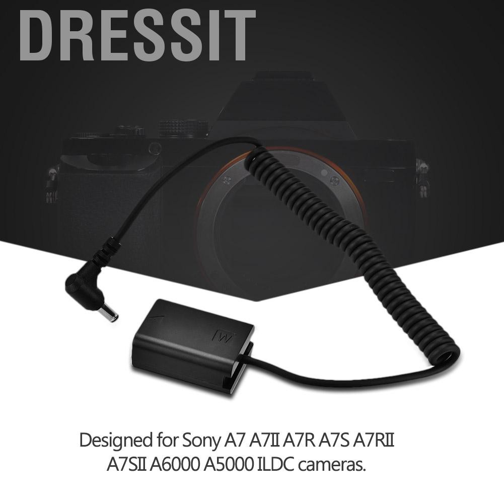 Dressit NP-FW50 Dummy Battery Coupler Adapter with DC Male Connector for Sony A7II A7R C