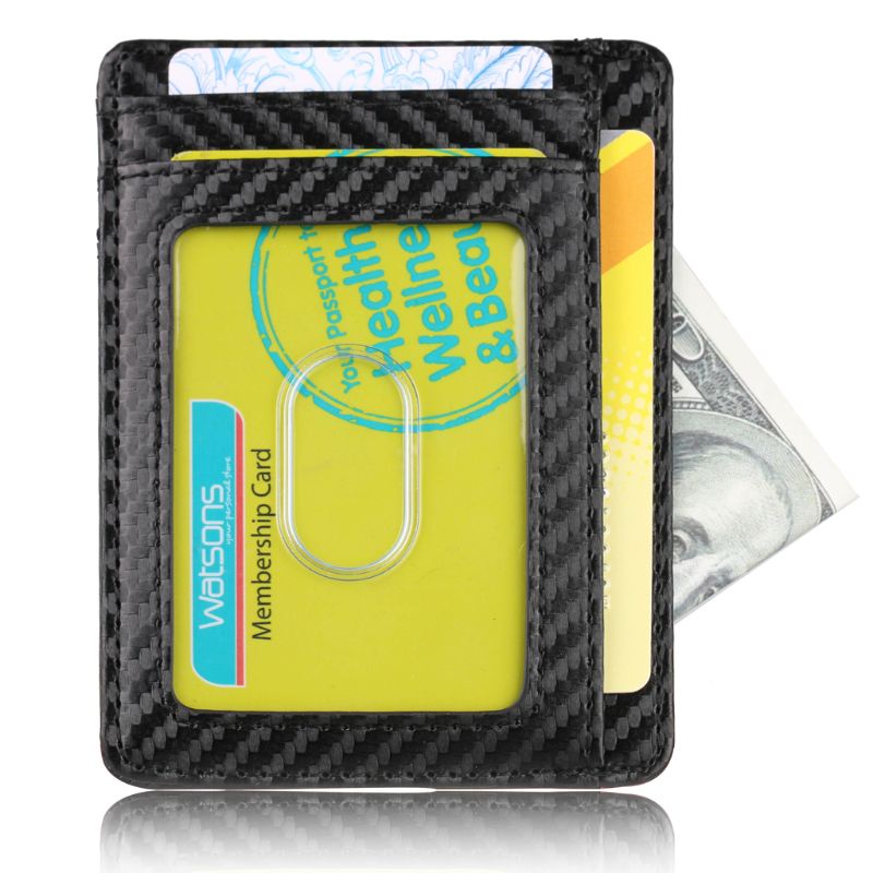 Youyo Ví Da Mỏng Đựng Thẻ Tín Dụng RFID Có Cửa Sổ Phía Trước Thiết Kế Tối Giản Dành Cho Nam