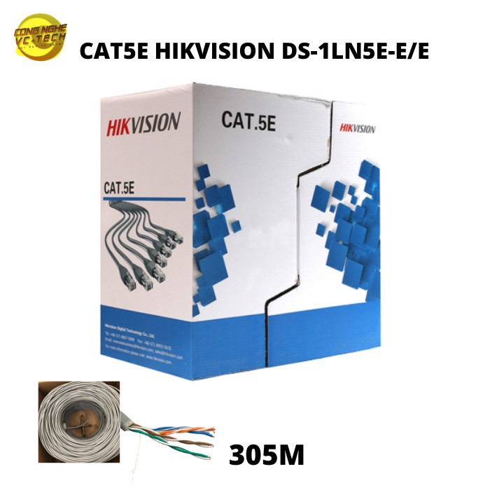 Dây cáp mạng CAT5 Hikvision 305m DS-1LN5E-E/E 8 lõi đồng nguyên chất, màu xám - Hàng chính hãng