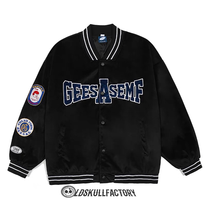 Áo Bomber kaki, áo khoác bóng chày unisex logo thêu Gees