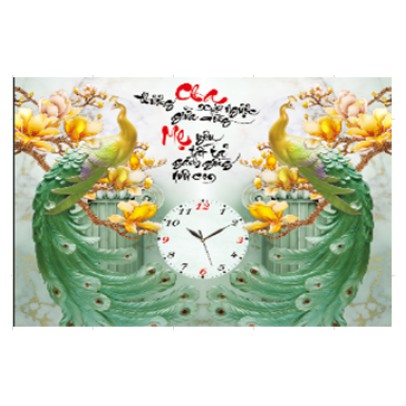 Tranh Đá Đồng Hồ Cha Mẹ Đôi Công YN5349 68x53cm, chưa đính