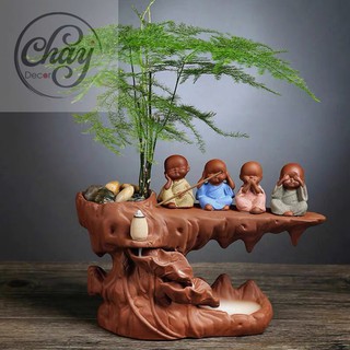 Bộ 4 Tượng Chú Tiểu Tứ Không Trầm Hương Chảy Ngược Trang Trí Nội Thất, Phòng Làm Việc, Bàn Trà - Chay Decor