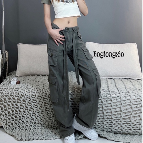 Quần Jean Dài Có Khóa Kéo Màu Trơn Linglongxi2-Y2K Cho Nữ