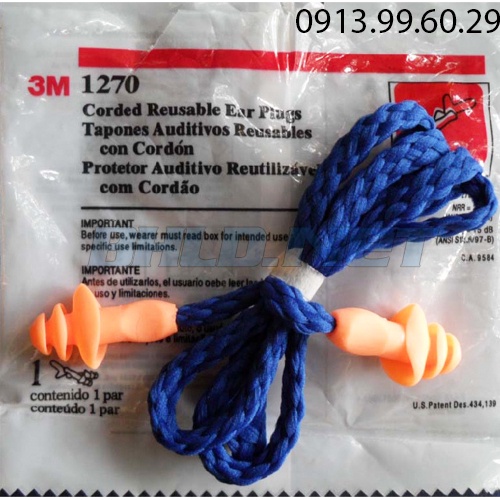 1 đôi 3M 1270 nút nhét tai chống ồn có dây Dạng nút cao su mềm êm tai