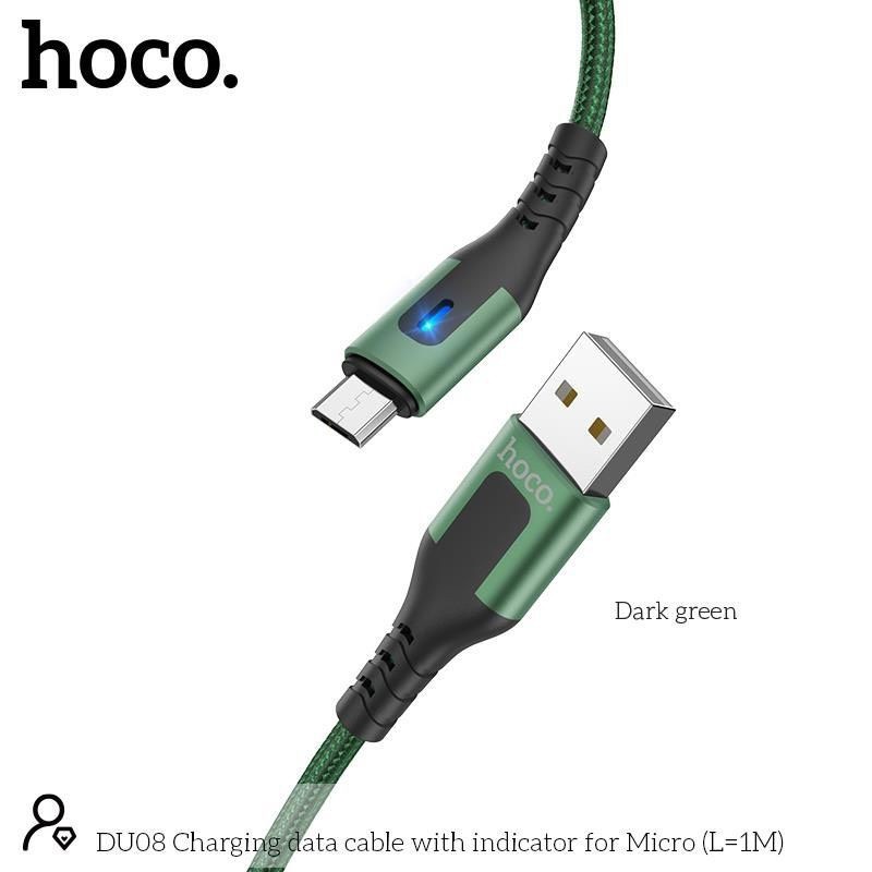 Cáp Sạc Android Hoco DU08💝CAO CẤP💝Cáp Sạc Nhanh 2.4A Chân Micro USB/Type-C Có Đèn Cho Android, Samsung,... Dài 1M/2M