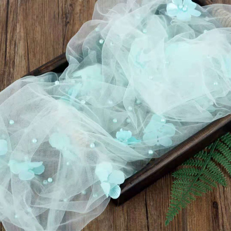 Chăn Quấn Vải Lưới Phối Ngọc Trai Trong Suốt Làm Phông Nền Chụp Ảnh Cho Bé Sơ Sinh