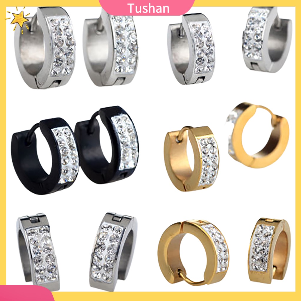 Đôi khuyên tai thời trang phối đá nhân tạo phong cách Punk cho nam nữ