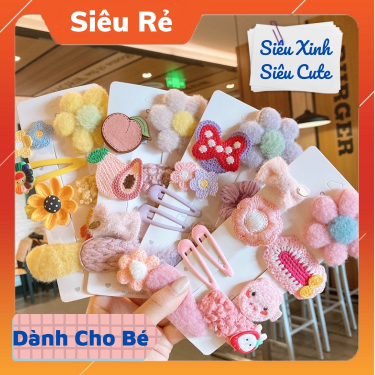 Siêu Xinh - Siêu Cute | Set 10 kẹp tóc len xinh xắn phong cách Hàn Quốc cho bé yêu, Gồm 10 cặp tách xinh xắn