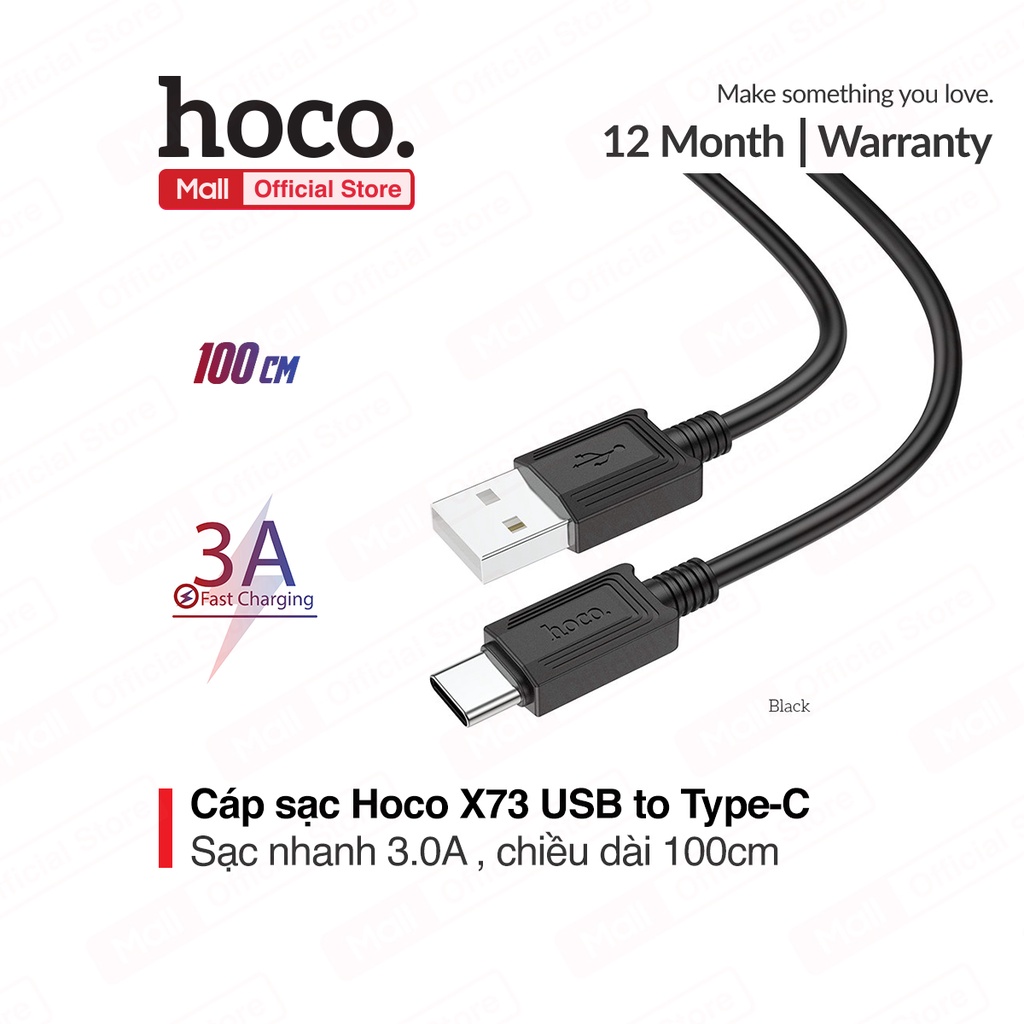 Cáp sạc và truyền dữ liệu Hoco X73 hỗ trợ sạc 2.4A/3.0A chất liệu TPE dài 100cm dành cho Smartphone.