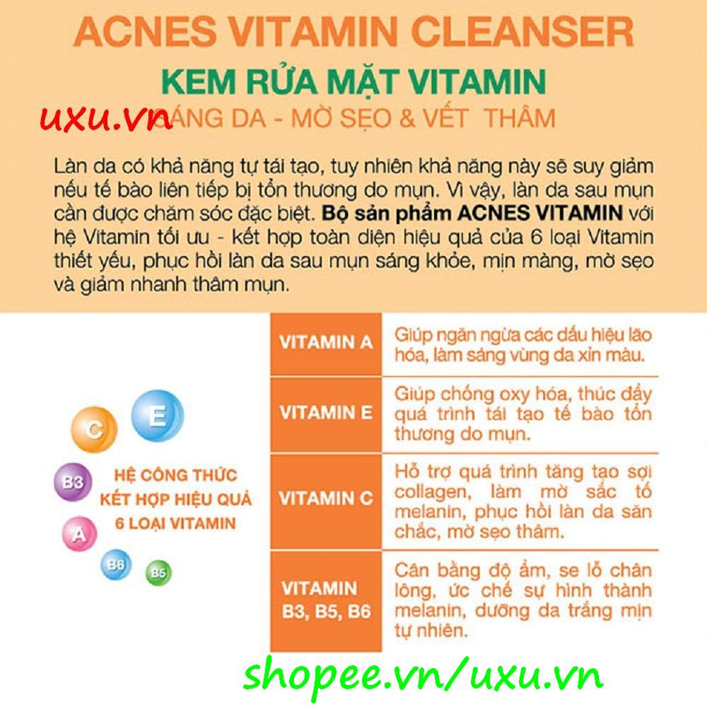 Sữa Rửa Mặt Nữ 100G Acnes Vitamin Cleanser, Với uxu.vn Tất Cả Là Chính Hãng.