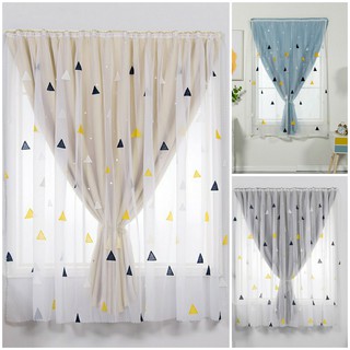 Rèm cửa dán tường thiết kế 2 lớp họa tiết tam giác, chất liệu vải lụa cao cấp, dày dặn, chống nắng tốt