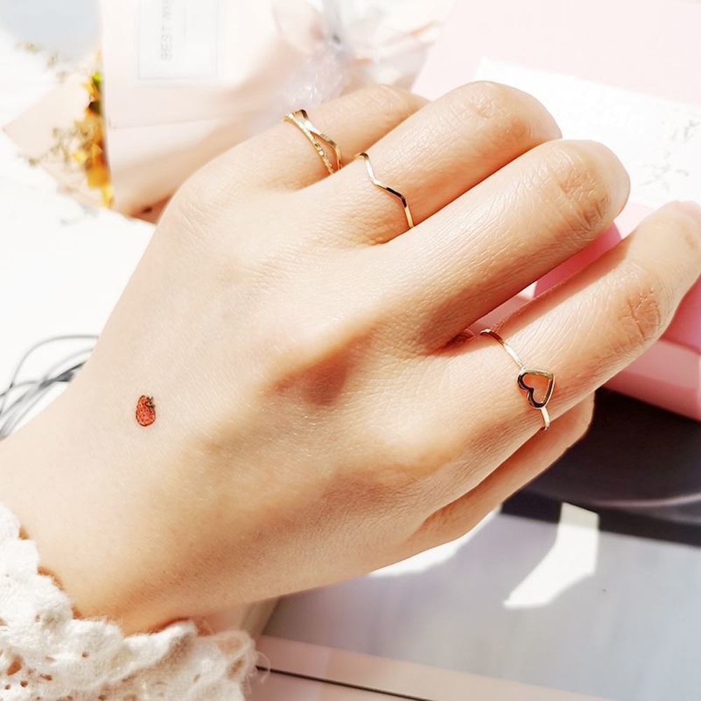 Bộ 5 nhẫn cưới hình gợn sóng đơn giản đính ngọc trai giả 4 món cho nữ