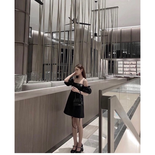 ĐẦM ĐEN RỚT VAI TAY BỒNG ĐÍNH NƠ