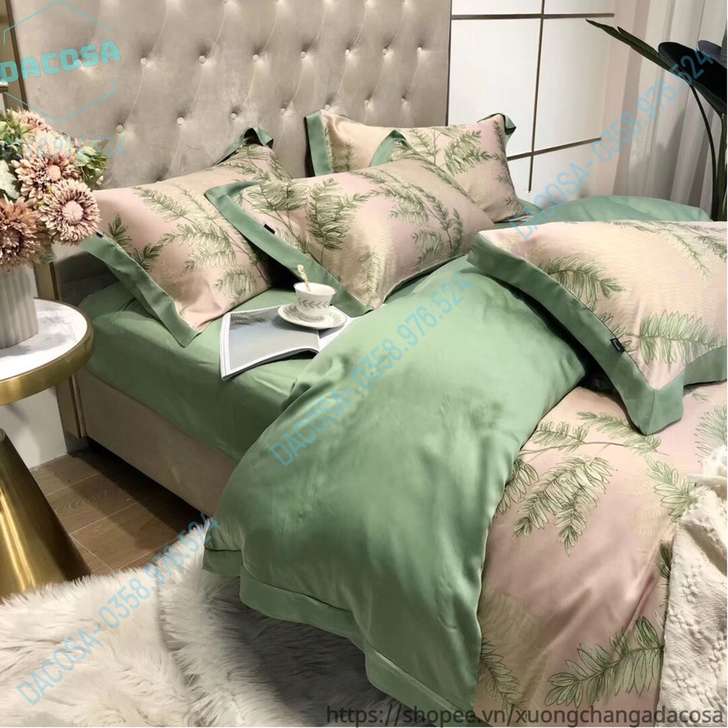 Chăn Ga Gối Lụa Tencel 100s Phong Cách Vintage Trang Nhã Nhập Khẩu Nguyên Bộ - Dacosa