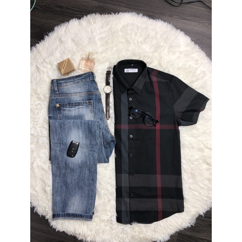 Áo sơ mi nam ngắn tay họa tiết kẻ to chất cotton xịn nhiều màu